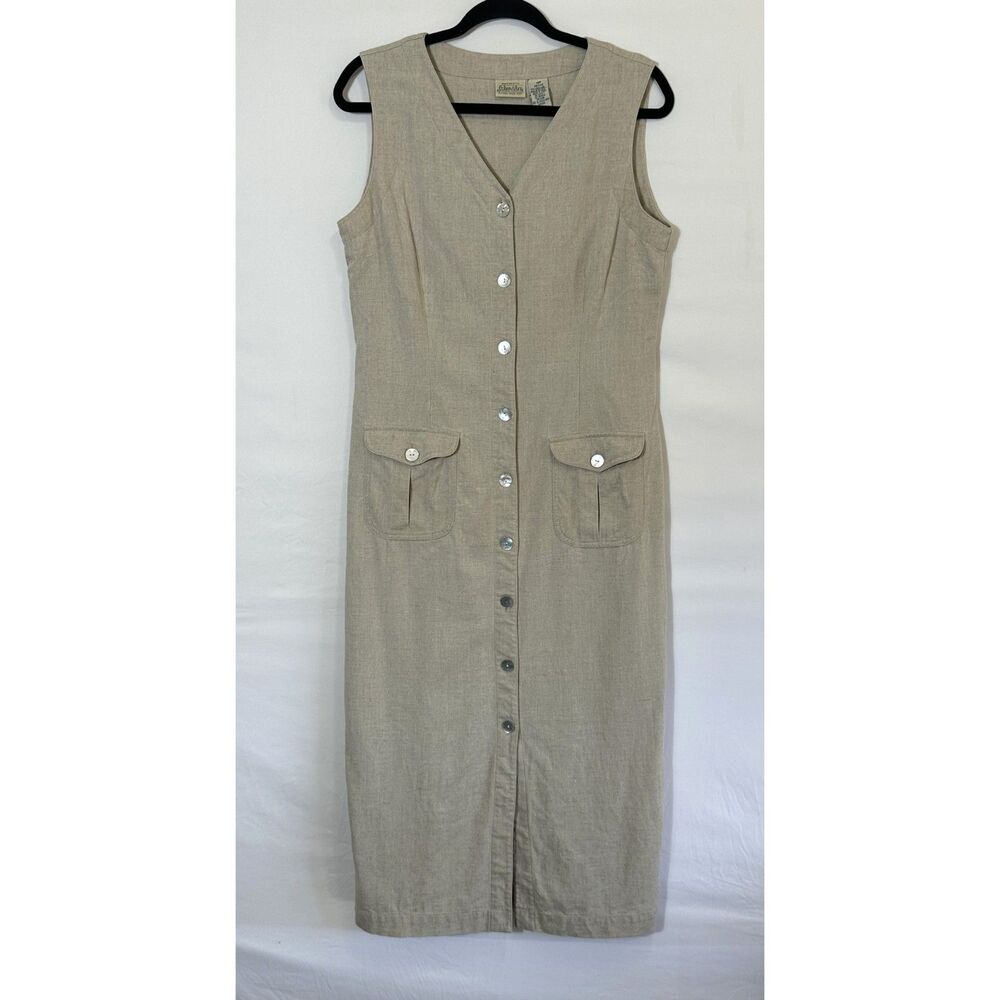 St. Johns Bay Vintage Womens Classic Sleeveless Linen Blend Maxi Dress Size 10P